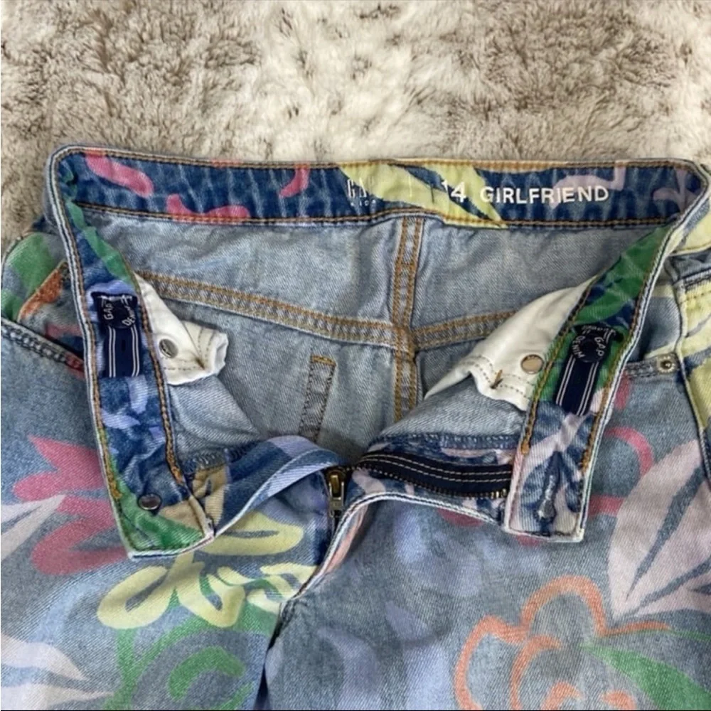 GAP Kids girlfriend jeans girls size 14 cutoff Hawaiian neon floral girlhoodcore